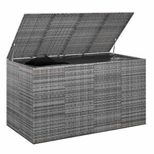 vidaXL Patio Cushion Box Garden Outdoor Lawn Yard Terrace Balcony Backyard Storage Chest Cabinet Cushion Box Furniture PE Rattan Gray