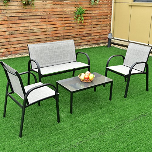 HAPPYGRILL 4 Pieces Patio Conversation Set Outdoor Furniture Set with Coffee Table for Garden Lawn Backyard