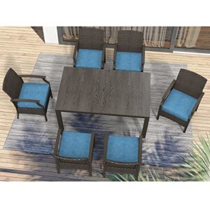 grand patio 7 pieces outdoor dinning sets, all-weather wicker patio furniture set for 6, including chairs and rectangle table with umbrella hole for backyard, garden, outside, deck,(peacock blue)