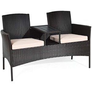 happygrill outdoor patio conversation set with cushions, wicker table sofas chair for garden lawn backyard