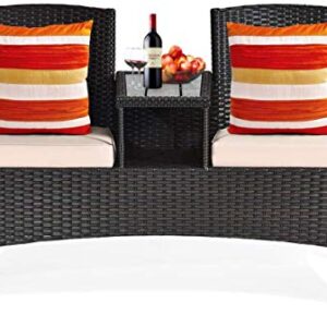 HAPPYGRILL Outdoor Patio Conversation Set with Cushions, Wicker Table Sofas Chair for Garden Lawn Backyard