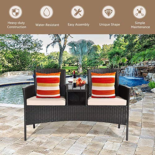 HAPPYGRILL Outdoor Patio Conversation Set with Cushions, Wicker Table Sofas Chair for Garden Lawn Backyard