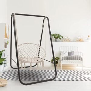 SENADA Swing Chair with Stand, Handwoven Rope Swing Hammock Chair, Heavy Duty Hammock Stand Max Load 360lbs, Garden Indoor Outdoor Hanging Chair Stand Included Set (White)