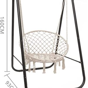 SENADA Swing Chair with Stand, Handwoven Rope Swing Hammock Chair, Heavy Duty Hammock Stand Max Load 360lbs, Garden Indoor Outdoor Hanging Chair Stand Included Set (White)