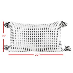 Foreside Home & Garden White with Black Tick Stripe 14X22 Hand Woven Filled Outdoor Pillow