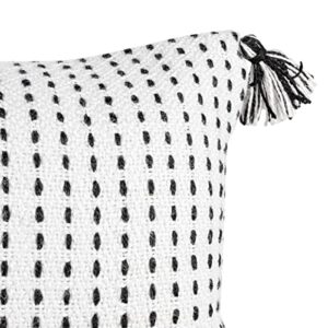 Foreside Home & Garden White with Black Tick Stripe 14X22 Hand Woven Filled Outdoor Pillow