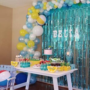 Blukey 2-Packs 3.2ft x 8.3ft Turquoise Metallic Tinsel Foil Fringe Backdrop Curtain for Wedding Christmas Halloween New Year