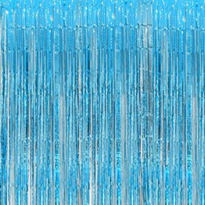 Blukey 2-Packs 3.2ft x 8.3ft Turquoise Metallic Tinsel Foil Fringe Backdrop Curtain for Wedding Christmas Halloween New Year