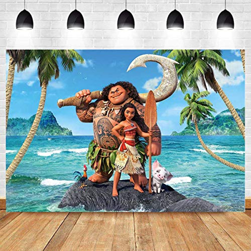 MMY 5x3ft Moana Maui Beach Theme Backdrop Baby Shower Girl Birthday Party Background Cake Table Dress-up Large Banner Supplies Photobooth Props