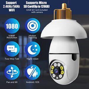 Light Bulb Security Camera Wireless Outdoor - 2.4GHz/5GHz WiFi 360 Surveillance Indoor Socket Security Camera Camera Real-time Motion Detection Alerts Two Way Talk Night Vision 32G SD Card Included