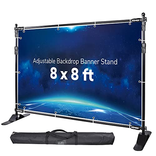 WinSpin 8' Banner Stand Step and Repeat Display Backdrop Banner Stand Adjustable Telescopic for Parties Trade Show Wall Exhibitor Photo Booth Background with Carrying Bag