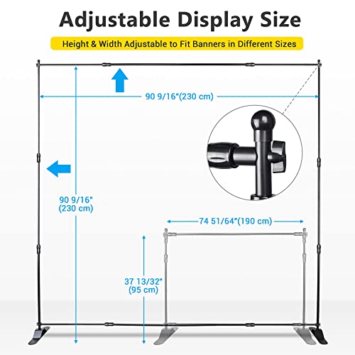 WinSpin 8' Banner Stand Step and Repeat Display Backdrop Banner Stand Adjustable Telescopic for Parties Trade Show Wall Exhibitor Photo Booth Background with Carrying Bag