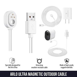 6ft/1.8m Weatherproof Outdoor Charging Cable with Quick Charge Adapter Compatible with Arlo Ultra/Ultra 2/Pro 3/Pro 4 (White) (NOT Compatible with Arlo Essential Spotlight)