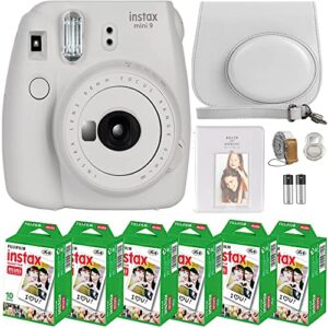 fujifilm instax mini 9 instant camera + fujifilm instax mini film (60 sheets) bundle with deals number one accessories including carrying case, selfie lens, photo album (smokey white)