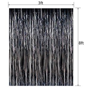 2 Packs 3ft x 8.3ft Black Metallic Tinsel Foil Fringe Curtains Photo Booth Props for Birthday Wedding Engagement Bridal Shower Baby Shower Bachelorette Holiday Celebration Party Decorations