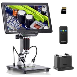 tomlov dm202 max digital microscope 1300x, hdmi lcd microscope with screen, bottom transmitted light,25mp soldering microscope with lights coin microscope view entire coin,pc/tv compatible, 32gb