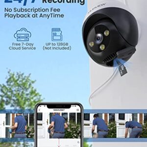 MUBVIEW 2K Security Camera Outdoor, Cameras for Home Security PTZ 360° View, 3MP Dome Surveillance Cameras with Motion Detection, Siren, Full Color Night Vision,Work with Alexa & Google Home (2Packs)