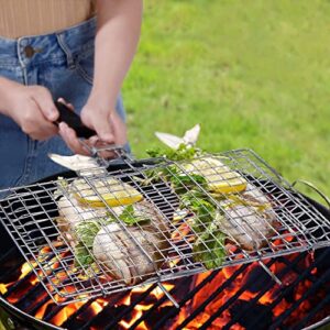 Vastector Grilling Basket, Folding Portable Outdoor Camping Stainless Steel BBQ Rack with Removable Handle for Shrimp, Steaks, Burgers, Hot Dogs, Barbeque Griller Cooking Tool