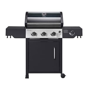 propane gas grill, 3 burner stainless steel liquid propane grill with side burner, 48,000 btu cart style perfect patio garden picnic backyard barbecue grill.
