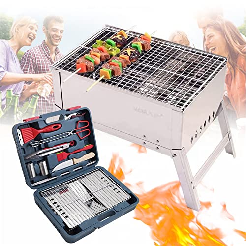 Gdrasuya10 Portable Charcoal Grills Set, Foldable Barbecue BBQ Grill Charcoal Stove Camping Cooker for Garden Outdoor BBQ