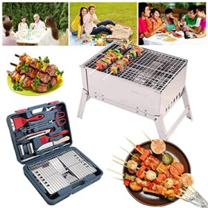 Gdrasuya10 Portable Charcoal Grills Set, Foldable Barbecue BBQ Grill Charcoal Stove Camping Cooker for Garden Outdoor BBQ