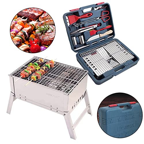 Gdrasuya10 Portable Charcoal Grills Set, Foldable Barbecue BBQ Grill Charcoal Stove Camping Cooker for Garden Outdoor BBQ