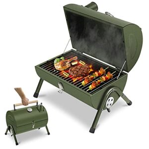 acwarm home portable charcoal grill, small bbq smoker grill, tabletop barbecue charcoal grill for outdoor camping garden backyard cooking picnic traveling (green)