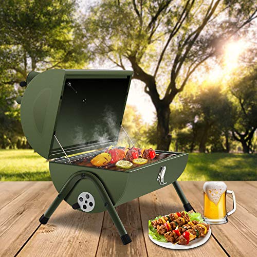 ACWARM HOME Portable Charcoal Grill, Small BBQ Smoker Grill, TableTop Barbecue Charcoal Grill for Outdoor Camping Garden Backyard Cooking Picnic Traveling (Green)