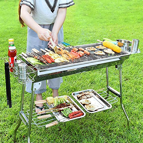 NEWCES Barbecue Desk Portable Foldable Charcoal Barbecue Grill Outdoor Stainless Steel Smoker BBQ for Picnic Garden Terrace Camping Travel ，3-5 People or More Tabletop Barbecue