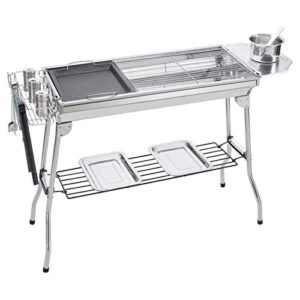 NEWCES Barbecue Desk Portable Foldable Charcoal Barbecue Grill Outdoor Stainless Steel Smoker BBQ for Picnic Garden Terrace Camping Travel ，3-5 People or More Tabletop Barbecue