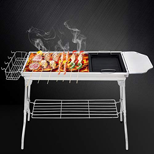 NEWCES Barbecue Desk Portable Foldable Charcoal Barbecue Grill Outdoor Stainless Steel Smoker BBQ for Picnic Garden Terrace Camping Travel ，3-5 People or More Tabletop Barbecue