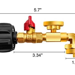 QCC1 Propane Refill Elbow Adapter with Propane Tank Gauge, 90 Degrees Refill Pressure Adapter with ON-Off Control Valve for Camping Grill 1LB Bottle Tank 20-40LBS Cylinder