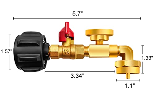 QCC1 Propane Refill Elbow Adapter with Propane Tank Gauge, 90 Degrees Refill Pressure Adapter with ON-Off Control Valve for Camping Grill 1LB Bottle Tank 20-40LBS Cylinder