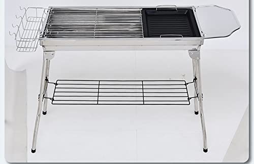 Portable Charcoal Grill, Upgraded Folding Large Barbecue Charcoal Grill W/Board Shelf & Flavoring Storage Basket, Stainless Steel Frame, for 8 People Picnic Garden Terrace Camping Travel Use