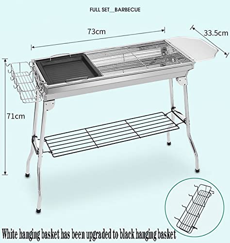 Portable Charcoal Grill, Upgraded Folding Large Barbecue Charcoal Grill W/Board Shelf & Flavoring Storage Basket, Stainless Steel Frame, for 8 People Picnic Garden Terrace Camping Travel Use