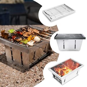 SEHOMY Portable Charcoal Grills 14.3", Folding Smoker Camping BBQ Grill Stainless Steel, Barbecue outdoor Grilling for Hiking Picnics Garden Travel Patio Backyard, Household grills outdoor cooking