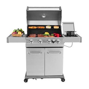 naosin-ni 4 burner bbq propane gas grill, stainless steel 60,000 btu patio garden barbecue grill with two foldable shelves removable design