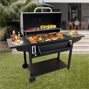 WSN Portable Charcoal Grill, Charcoal Barbecue XXL Grill Trolley with Lid Adjustable Ventilation Stable for Garden Outdoor Cooking,D