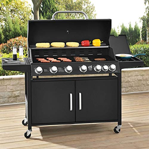 WSN Patio Garden Barbecue Grill, Classic Liquid Propane Gas Grill, with Two Foldable Shelves and Universal Wheels,B