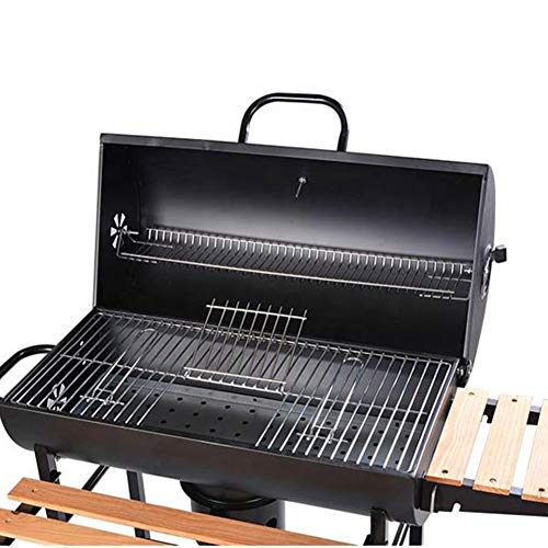 RJMOLU Outdoor Smoker Barbecue Portable Charcoal BBQ Grill for Garden Home Camping, Heat Control BBQ Kettle with 2 Foldable Wooden Side Shelves and Thermometer