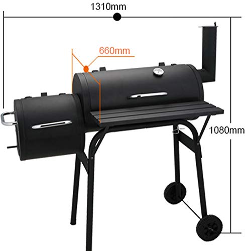 RJMOLU Outdoor 2-in-1 BBQ Grill - Charcoal Barbecue Grill with Offset Smoker, Meat Smoker w/Temperature Gauge for Home, Backyard, Garden, Terrace, Camping,A