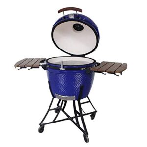 RJMOLU Large BBQ Grill, 24" Smoker Barbecue Grill with 2 Foldable Wooden Side Shelves, Quick Fire Lighter, Ceramic Barbecue for Picnic Garden Terrace Camping Travel