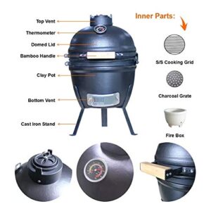 RJMOLU Outdoor BBQ Grill 13" Ceramic Egg Shaped Smoker Barbecue Stove Ceramic Barbecue for Picnic Garden Terrace Camping Travel