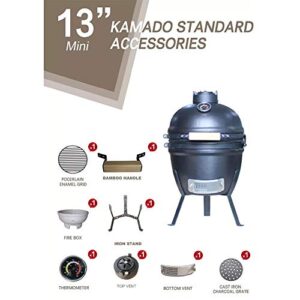 RJMOLU Outdoor BBQ Grill 13" Ceramic Egg Shaped Smoker Barbecue Stove Ceramic Barbecue for Picnic Garden Terrace Camping Travel