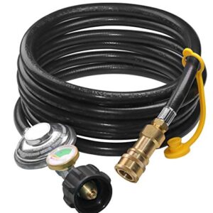 DOZYANT 12ft Propane Hose Regulator with Tank Gauge for Mr Heater F271803 Big Buddy Heater - 3/8 inch Female Quick Connect x QCC1 Propane Tank Connection, Quick Connect for Radiant Cabinet