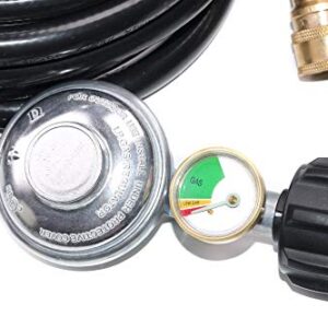 DOZYANT 12ft Propane Hose Regulator with Tank Gauge for Mr Heater F271803 Big Buddy Heater - 3/8 inch Female Quick Connect x QCC1 Propane Tank Connection, Quick Connect for Radiant Cabinet