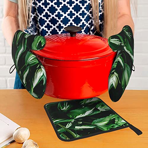 Lawn and Garden Oven Glove and Pot Holder Set, 500 Degree High Heat Resistant Oven Glove Heat Pads for Cooking Baking BBQ (Set of 3)