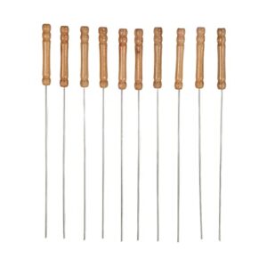 rvsky garden kit 10pcs barbecue skewers wooden handle stainless steel bbq kabob sticks for outdoor barbecue 11.8in