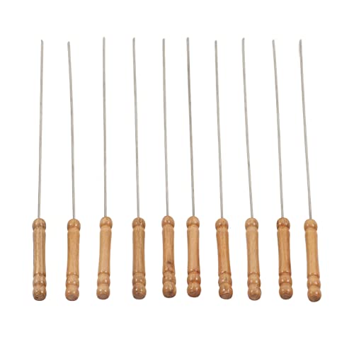 RvSky Garden kit 10pcs Barbecue Skewers Wooden Handle Stainless Steel BBQ Kabob Sticks for Outdoor Barbecue 11.8in