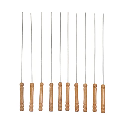 RvSky Garden kit 10pcs Barbecue Skewers Wooden Handle Stainless Steel BBQ Kabob Sticks for Outdoor Barbecue 11.8in